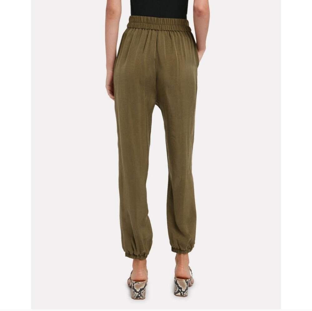 Intermix Lindy Tie-Waist Pants Olive Green Satin Jogger Size 8 - Picture 3 of 9